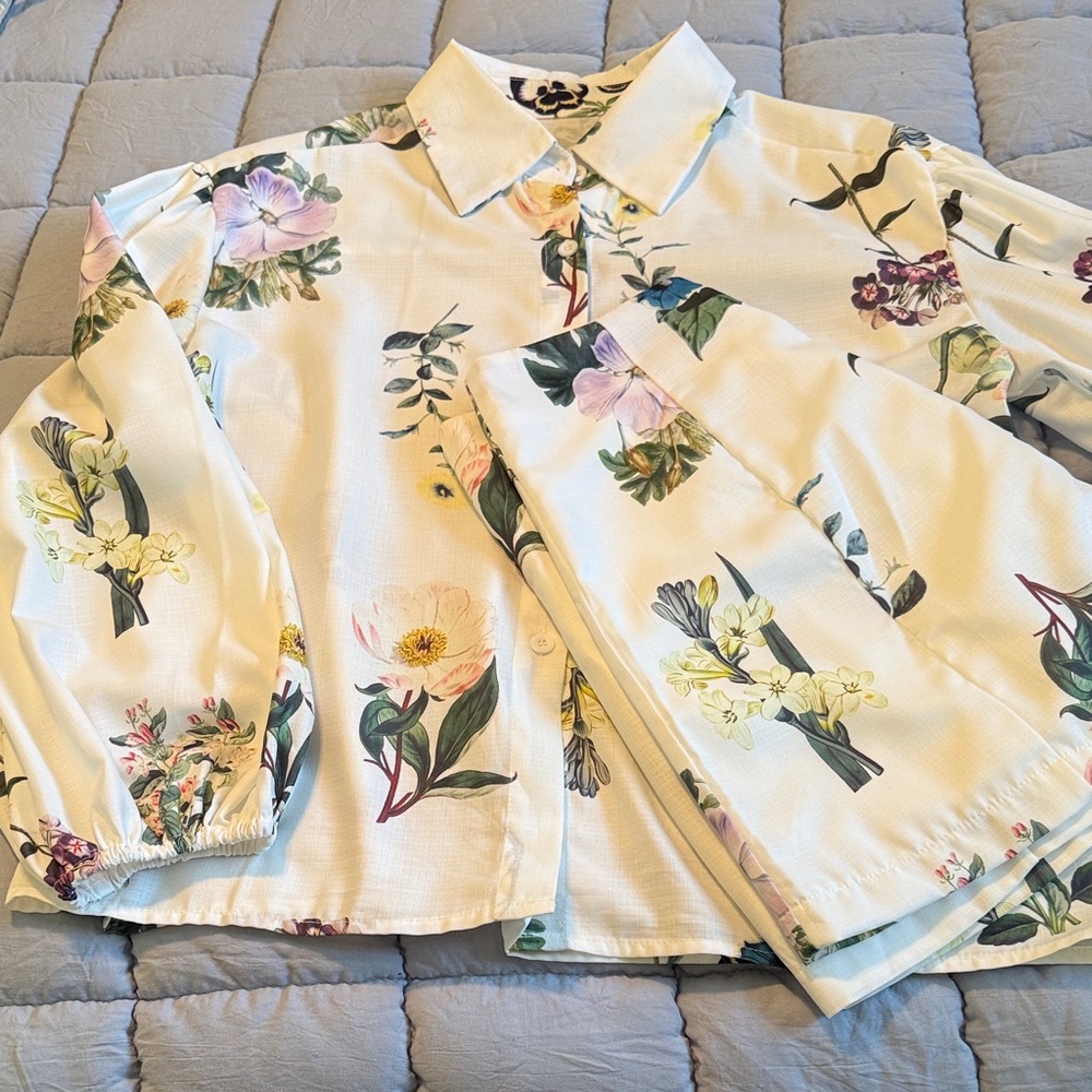 Floral Button-Up Shirt & Short Set